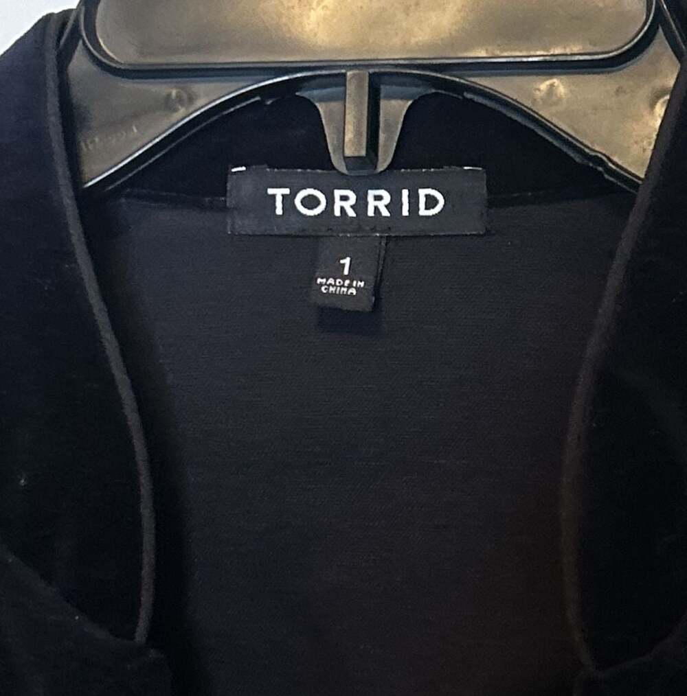 Torrid Black Velvet Military Style Jacket with Gold Button Details - Picture 2 of 11